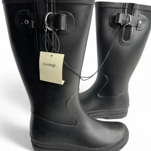 New George Black Wellies Rain Waterproof Boots Women's 7 - Picture 1 of 12
